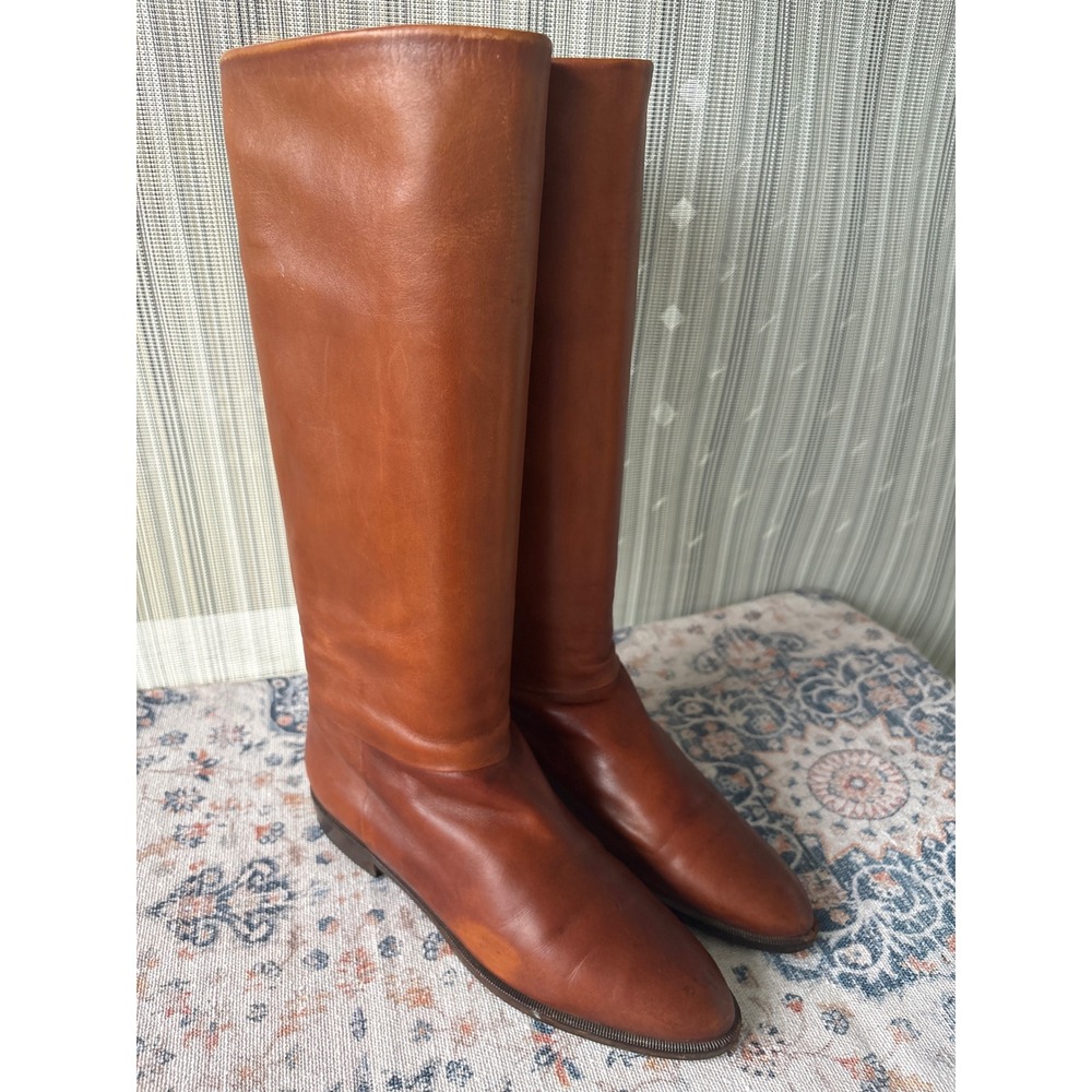 Bruno Magli Womens Cognac Leather Riding Boots Size 8.5 AA (Narrow)